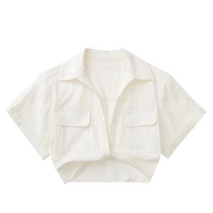 NWT - Chicwish FRONT TIE FLAP POCKET CROP SHIRT IN IVORY